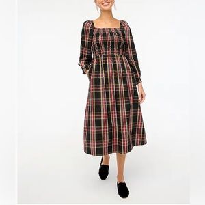 J. Crew Black Plaid Midi Dress with Pink and Yellow Stripes